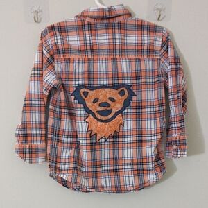Kids Orange Plaid Bear Appliqué Shirt